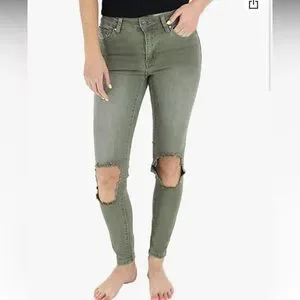 Grace Lace Jeans Grace Lace Ripped Blowout Knee Olive Green